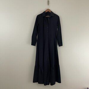 Monica Nera Carrie Button Front Cotton Poplin Maxi Dress Size Large